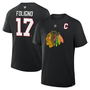 �t�@�i�e�B�N�X �����Y �g�b�v�X T�V���c Men's Fanatics Nick Foligno Black Chicago Blackhawks Authentic Stack Name & Number T-Shirt Hwk Black �u���b�N