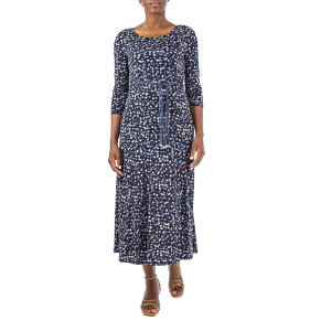�j�i���I�i���h ���f�B�[�X �g�b�v�X �����s�[�X Women's Nina Leonard Sylvia Three-Quarter Sleeve Beltedress Navy Almond Multi �l�C�r�[