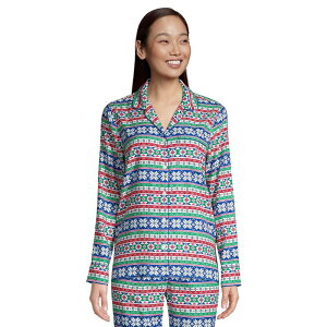 �����Y�G���h ���f�B�[�X �A���_�[�E�F�A �i�C�g�E�F�A Women's Lands' End Long Sleeve Flannel Pajama Top Ivory Cobalt Fairisle �A�C�{���[