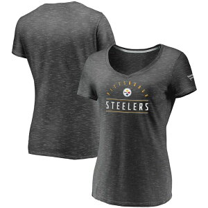 �t�@�i�e�B�N�X ���f�B�[�X �g�b�v�X T�V���c V�l�b�N Women's Fanatics Charcoal Pittsburgh Steelers League Leader Space Dye V-Neck T-Shirt Stl Charco �`���R�[��