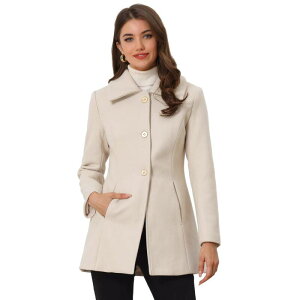 �A���O�� �P�[ ���f�B�[�X �A�E�^�[ �W���P�b�g�E�u���]�� �R�[�g �_�E�� ALLEGRA K Women's Turn-Down Collar Single Breasted Outwear Winter Coat with Pockets Cream White �z���C�g