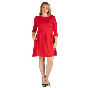 24 �Z�u���R���t�H�[�g ���f�B�[�X �g�b�v�X �����s�[�X �v���X�T�C�Y Plusize 24seven Comfort Apparel Perfect Fit and Flare Pocket Dress Dark Red ���b�h