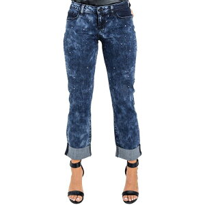 �|�G�e�B�b�N �W���X�e�B�X ���f�B�[�X �{�g���X �f�j���p���c �W�[���Y Poetic Justice Women's Curvy Fit Stretch Encrustediamond Boyfriend Jeans Blue �u���[