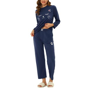 cheibear ���f�B�[�X �A���_�[�E�F�A �i�C�g�E�F�A �v�����g �p���c cheibear Women's Pajamas Nightwear Cute Cat Printops and Pantsleepwear Lounge Sets Blue �u���[