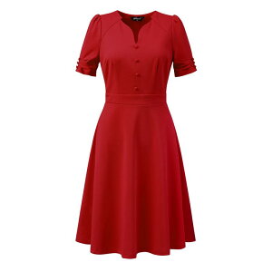 �A���O�� �P�[ ���f�B�[�X �g�b�v�X �����s�[�X A ���C�� �v���[�c ALLEGRA K Elegant Business Dress for Women'sweetheart Neck Pleated Short Sleeve A-Line Sheath Dress Red ���b�h