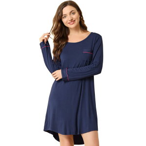 �A���O�� �P�[ ���f�B�[�X �A���_�[�E�F�A �i�C�g�E�F�A ALLEGRA K Women's Pajama Round Neck Long Sleeve Sleepwear Soft Female Lounge Dress Purple �p�[�v��