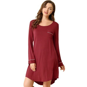 �A���O�� �P�[ ���f�B�[�X �A���_�[�E�F�A �i�C�g�E�F�A ALLEGRA K Women's Pajama Round Neck Long Sleeve Sleepwear Soft Female Lounge Dress Red ���b�h