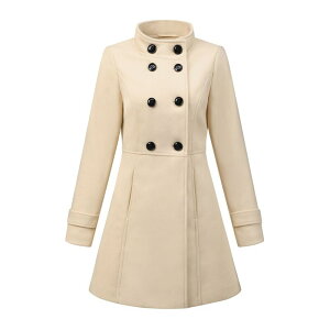 �A���O�� �P�[ ���f�B�[�X �A�E�^�[ �W���P�b�g�E�u���]�� �R�[�g ALLEGRA K Women'stand Collar Long Sleeves Double Breasted Trendy Winter Coat Cream White �z���C�g