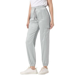 �A���O�� �P�[ ���f�B�[�X �{�g���X �J�W���A���p���c �T�e�� �V���N ALLEGRA K Women's Drawstring Elastic High Rise Silky Satin Cargo Solid Pants Light Grey �O���[