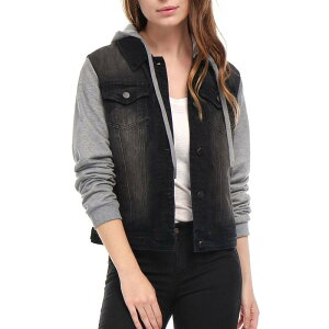 �A���O�� �P�[ ���f�B�[�X �A�E�^�[ �W���P�b�g�E�u���]�� �{�^���_�E�� �f�j�� ALLEGRA K Women's Denim Jacket Button Down Long Sleeve Drawstring Hood Jean Jackets Black �u���b�N