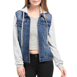 �A���O�� �P�[ ���f�B�[�X �A�E�^�[ �W���P�b�g�E�u���]�� �{�^���_�E�� �f�j�� ALLEGRA K Women's Denim Jacket Button Down Long Sleeve Drawstring Hood Jean Jackets Dark Blue �u���[