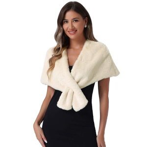 �A���O�� �P�[ ���f�B�[�X �A�E�^�[ �W���P�b�g�E�u���]�� ALLEGRA K Faux Fur Shawl Shrug for Women's Bridal Stoles Evening Party Winter Wedding Wrap Beige �x�[�W��