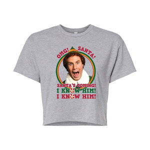 �A�j���L�����N�^�[ ���f�B�[�X �g�b�v�X T�V���c �N���b�v�h �O���t�B�b�N Licensed Character Juniors' Elf OMG Santa I Know Him Cropped Graphic Tee Heather Gray �O���[