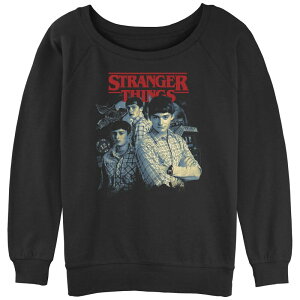 �A�j���L�����N�^�[ ���f�B�[�X �g�b�v�X T�V���c �p�C�� �O���t�B�b�N Licensed Character Juniors' Stranger Things Will Collage Slouchy Terry Graphic Pullover Black �u���b�N
