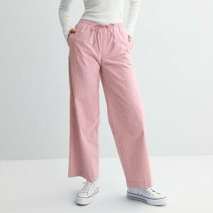 �G�X�I�[ ���f�B�[�X �{�g���X �J�W���A���p���c Juniors' SO Mid-Riselastic Waist Pants Pink White Stripe �z���C�g