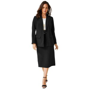 �W�F�V�J�����h�� ���f�B�[�X �g�b�v�X �����s�[�X �N���[�v���X�T�C�Y �X�J�[�g Jessica London Women's Plusize 2-piece Stretch Crepe Single-breasted Skirt Suit Black �u���b�N