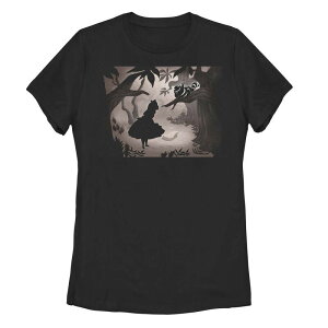 �f�B�Y�j�[ ���f�B�[�X �g�b�v�X T�V���c �O���t�B�b�N Juniors' Disney's Alice In Wonderland Alice & Cheshire Cat Silhouette Graphic Tee Black �u���b�N