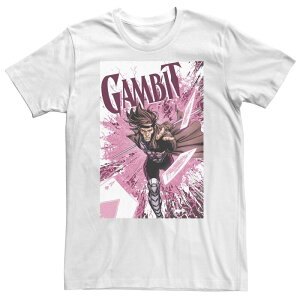 �A�j���L�����N�^�[ �����Y �g�b�v�X T�V���c �g�[�� Licensed Character Big & Tall Marvel X-Men Gambit Pink Cards Explosion Tee White �z���C�g