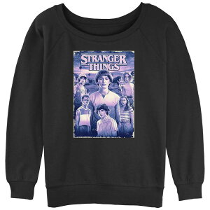 �A�j���L�����N�^�[ ���f�B�[�X �g�b�v�X T�V���c �p�C�� �O���t�B�b�N Licensed Character Juniors' Stranger Things Friends Poster Slouchy Terry Graphic Pullover Black �u���b�N