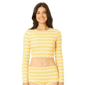 �n�[���[ ���f�B�[�X ���� �g�b�v�̂� Juniors' Hurley Jacquard Long Sleeve Crop Swim Top Ogee Yellow �C�G���[