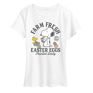 �A�j���L�����N�^�[ ���f�B�[�X �g�b�v�X T�V���c �O���t�B�b�N Licensed Character Women's Peanuts Farm Fresh Easter Eggs Paintedaily Graphic Tee White �z���C�g
