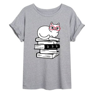 �A�j���L�����N�^�[ ���f�B�[�X �g�b�v�X T�V���c �O���t�B�b�N Licensed Character Juniors' Cat On Books Oversized Graphic Tee Gray �O���[