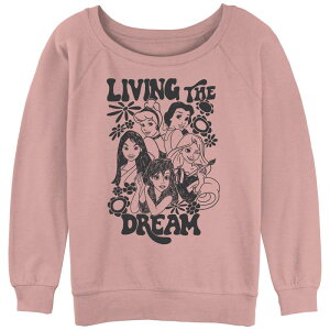 �f�B�Y�j�[ ���f�B�[�X �g�b�v�X T�V���c �p�C�� �O���t�B�b�N Disney Princesses Juniors' Living The Dream Flowerslouchy Terry Graphic Pullover Desert Pink �s���N
