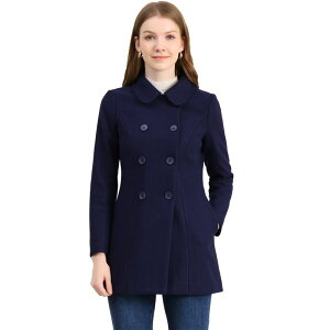 �A���O�� �P�[ ���f�B�[�X �A�E�^�[ �W���P�b�g�E�u���]�� �R�[�g ALLEGRA K Women's Peter Pan Collar Double Breasted Long Sleeve Winter Coat Navy Blue �l�C�r�[