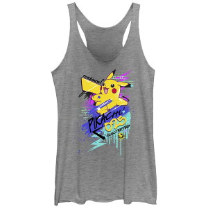 �A�j���L�����N�^�[ ���f�B�[�X �g�b�v�X T�V���c Licensed Character Juniors' Pokemoneon Pikachu Graffiti Wall Racerback Tank Top Gray Heather �O���[