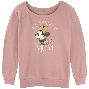 �f�B�Y�j�[ ���f�B�[�X �g�b�v�X T�V���c �p�C�� Disney's Minnie Mouse Juniors' Distressed Portrait Classiest Mom Slouchy Terry Pullover Desert Pink �s���N