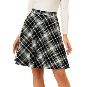 �A���O�� �P�[ ���f�B�[�X �{�g���X�J�[�g A ���C�� �Ђ��� ALLEGRA K Women's Plaids Elastic Waist Knee Length Worsted A Line Skirt Black �u���b�N