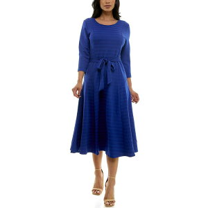�j�i���I�i���h ���f�B�[�X �g�b�v�X �����s�[�X Women's Nina Leonard Sylvia Jaquard 3/4-Sleeve Jewel Dress Royal