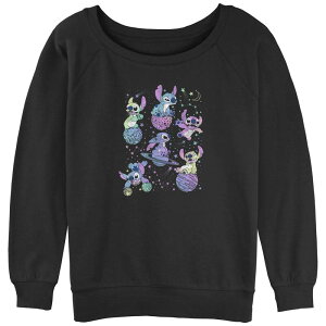 �f�B�Y�j�[ ���f�B�[�X �g�b�v�X T�V���c �p�C�� �O���t�B�b�N Disney's Lilo & Stitch Juniors' Planetary Stitch Slouchy Terry Graphic Pullover Black �u���b�N