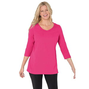 �E�[�}�� �E�B�Y�C�� ���f�B�[�X �g�b�v�X T�V���c V�l�b�N �v���X�T�C�Y Woman Within Plusize Perfecthree-Quarter Sleeve V-Neck Tee Raspberry Sorbet