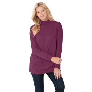 �E�[�}�� �E�B�Y�C�� ���f�B�[�X �g�b�v�X T�V���c ���b�N�l�b�N �v���X�T�C�Y ���� Woman Within Plusize Perfect Long-Sleeve Mockneck Tee Deep Claret
