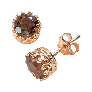 Designs by Gioelli ���f�B�[�X �A�N�Z�T���[ �s�A�X�E�C�������O Designs by Gioelli 14k Rose Gold Over Silver Smoky Quartz Crown Stud Earrings Brown �u���E��