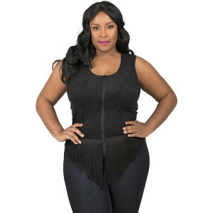 �|�G�e�B�b�N �W���X�e�B�X ���f�B�[�X �g�b�v�X T�V���c �v���X�T�C�Y �t�����W Poetic Justice Plusize Women's Curvy Fit Zip Up Camisoles Top With V-Shape Fringe Black �u���b�N
