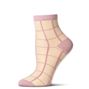 �����C ���f�B�[�X �A���_�[�E�F�A �C�� �V�A�[ �A���N�� MeMoi Cheery Checker Sheer See-Through Ankle Socks Cameo Rose �`�F�b�N