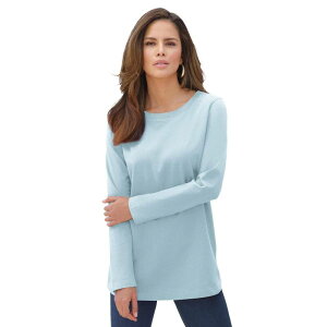 ���A�}���Y ���f�B�[�X �g�b�v�X T�V���c �N���[�l�b�N �v���X�T�C�Y �R�b�g�� Roaman's Women's Plusize Cotton Ultimate Long Sleeve Crewneck Tee Pale Blue �u���[