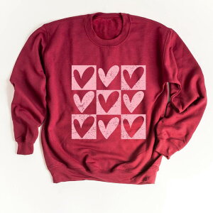 Simply Sage Market ���f�B�[�X �A�E�^�[ �p�[�J�[�E�X�E�F�b�g �V���c �O���t�B�b�N Simply Sage Market Pink Heart Checkered Chart - Women's Graphic Sweatshirt Cardinal �s���N