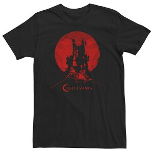�A�j���L�����N�^�[ �����Y �g�b�v�X T�V���c �g�[�� Licensed Character Big & Tall Netflix Castlevania Group Shot Red Moon Castle Silhouettee Black �u���b�N