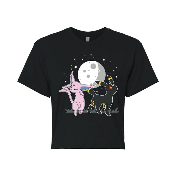 アニメキャラクター レディース トップス Tシャツ クロップド グラフィック Licensed Character Juniors' Pokmon Espeon Umbreon Cropped Graphic Tee Black ブラック