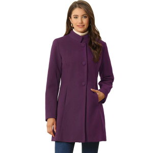 �A���O�� �P�[ ���f�B�[�X �A�E�^�[ �W���P�b�g�E�u���]�� �R�[�g ALLEGRA K Women's Winter Stand Collar Long Sleeve Single Breasted Long Overcoat Deepurple �p�[�v��