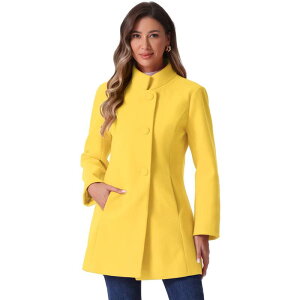 �A���O�� �P�[ ���f�B�[�X �A�E�^�[ �W���P�b�g�E�u���]�� �R�[�g ALLEGRA K Women's Winter Stand Collar Long Sleeve Single Breasted Long Overcoat Yellow �C�G���[