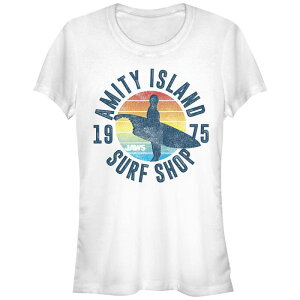 �A�j���L�����N�^�[ ���f�B�[�X �g�b�v�X T�V���c ���S �O���t�B�b�N Licensed Character Juniors' Jaws Amity Island Surf Shop 1975 Retro Logo Fitted Graphic Tee White �z���C�g
