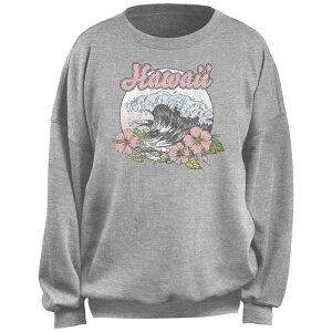 �A���u�����f�b�h ���f�B�[�X �g�b�v�X T�V���c �t���[�X Unbranded Juniors' Hawaii Circle Wave Flowers Oversized Fleece Pullover Heather Gray �O���[