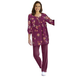 �E�[�}�� �E�B�Y�C�� ���f�B�[�X �g�b�v�X T�V���c �v���X�T�C�Y Woman Within Plusize 7-Day Three-Quarter Sleeve Pintucked Henley Tunic Deep Claret Magnolia