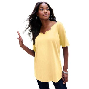 ���A�}���Y ���f�B�[�X �g�b�v�X T�V���c �v���X�T�C�Y Roaman's Women's Plusize Ultimate Scalloped Scoop Neck Tee Banana