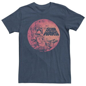 �A�j���L�����N�^�[ �����Y �g�b�v�X T�V���c ���S Licensed Character Men'star Wars Boba Fett Moon Portrait Sketch Logo Tee Navy Heather �w�U�[