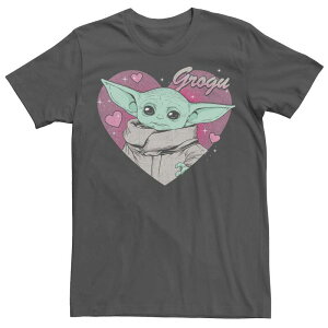 �A�j���L�����N�^�[ �����Y �g�b�v�X T�V���c Licensed Character Men'star Wars: The Mandalorian Grogu Pink Hearts Valentine's Day Tee Charcoal �`���R�[��